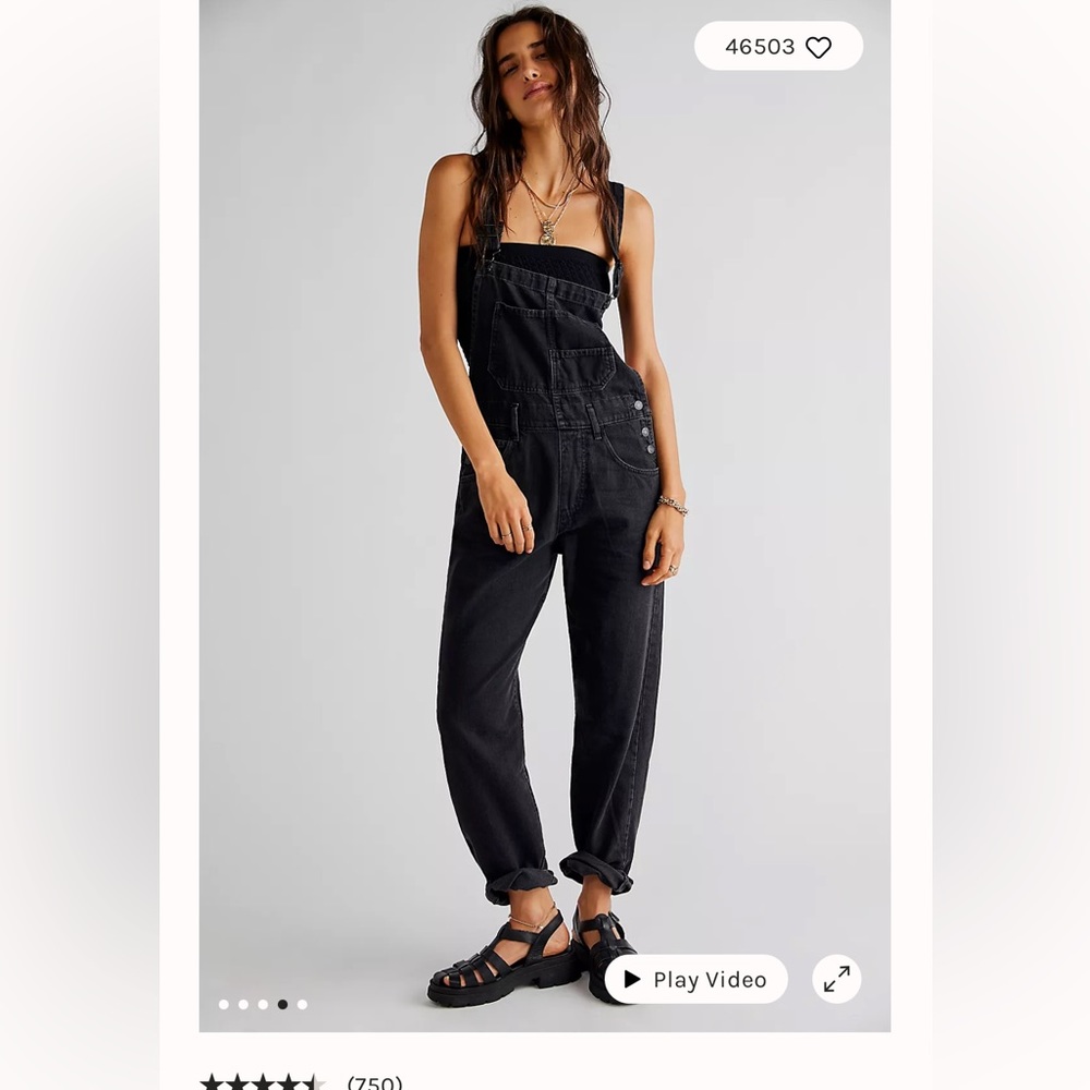 EUC Free People Ziggy Denim Overalls in Mineral Black - M